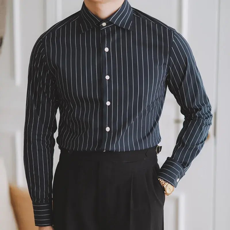 Camisa Social Listrada de Algodão Masculina