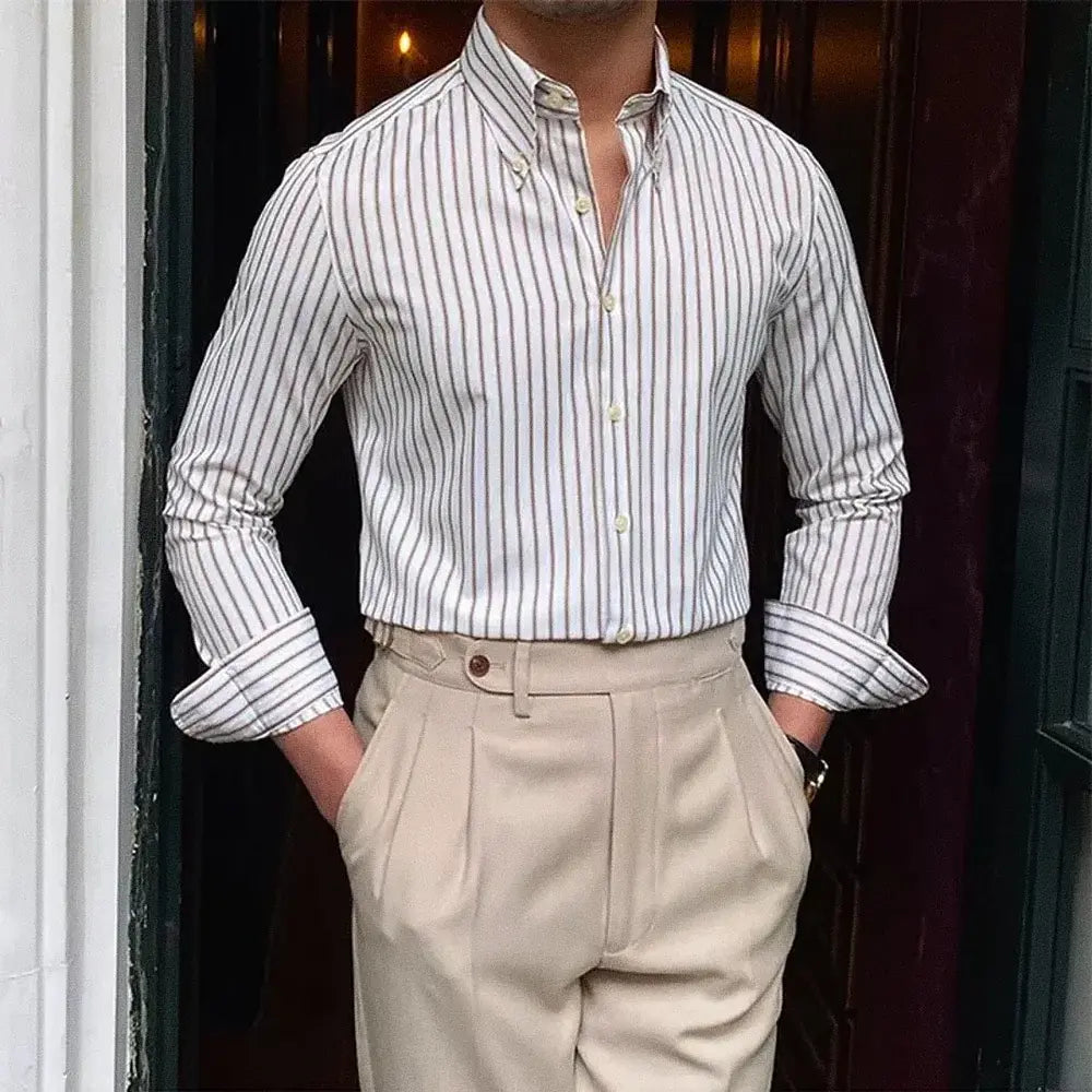 Camisa Social Listrada de Algodão Masculina