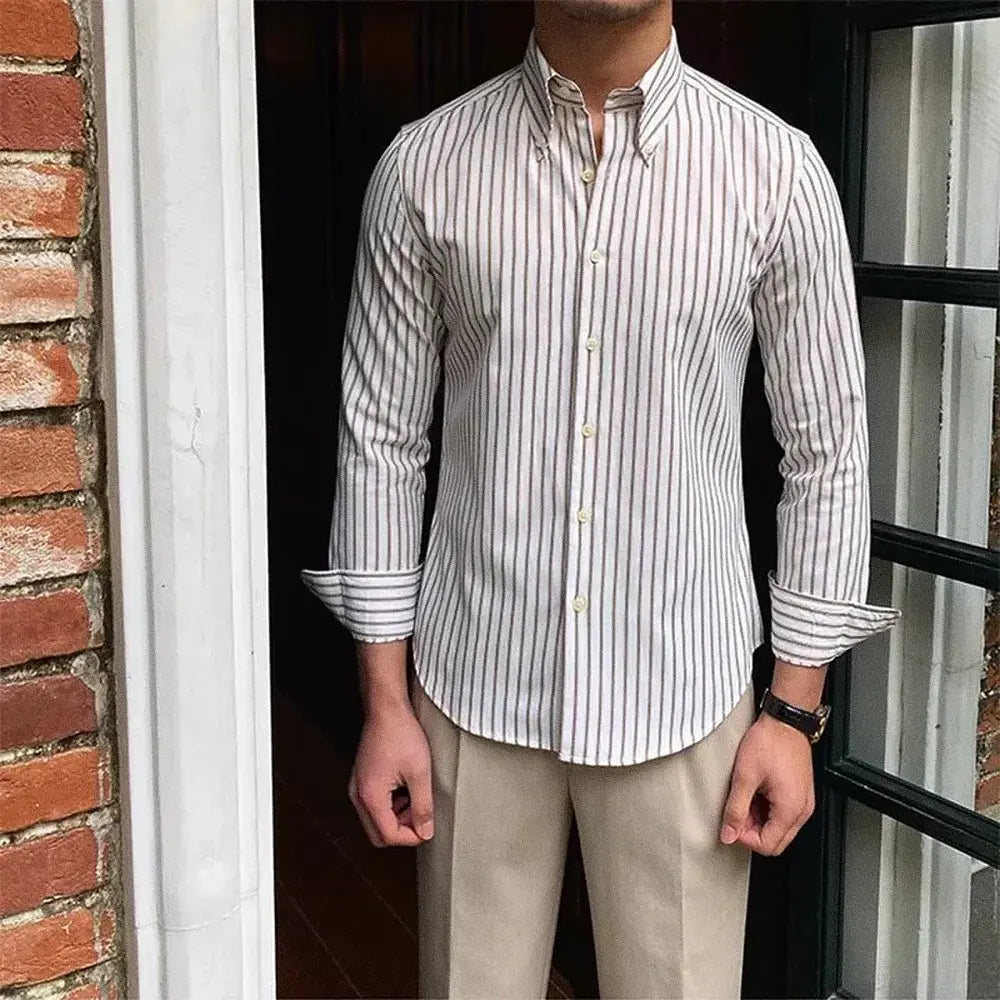 Camisa Social Listrada de Algodão Masculina