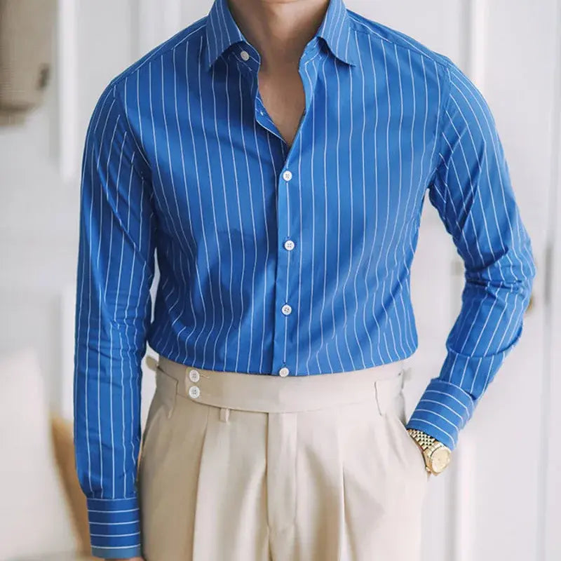 Camisa Social Listrada de Algodão Masculina