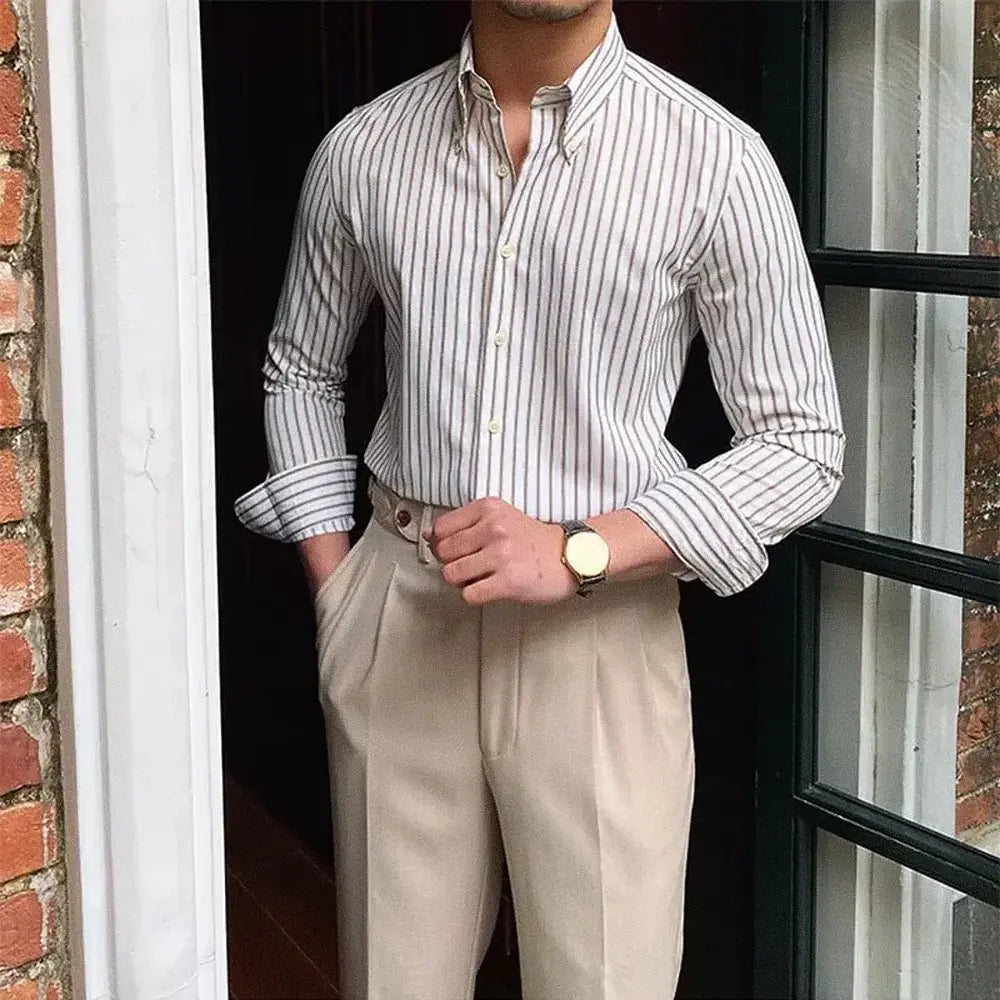 Camisa Social Listrada de Algodão Masculina