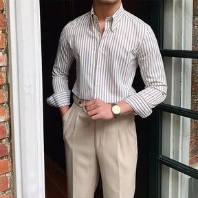 Camisa Social Listrada de Algodão Masculina