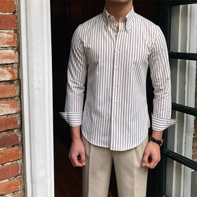 Camisa Social Listrada de Algodão Masculina