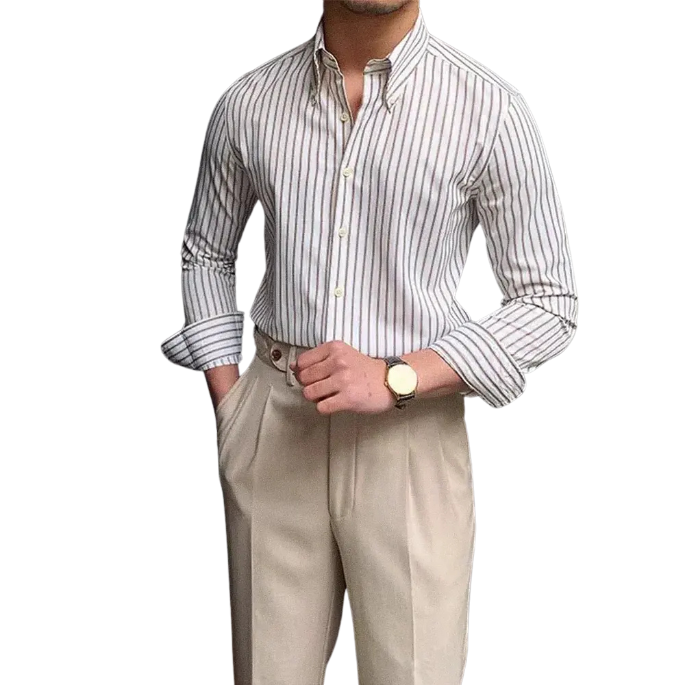 Camisa Social Listrada de Algodão Masculina