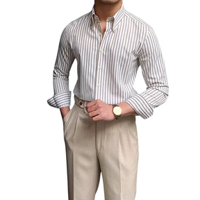 Camisa Social Listrada de Algodão Masculina